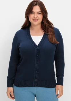 Strickjacke mit V-Ausschnitt und Knöpfen, tailliert