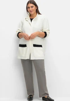 Strickjacke mit verdecktem Zipper und Kontrastdetails