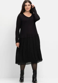Strickkleid mit Plisseerock aus Chiffon