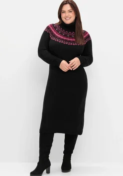Strickkleid mit Rollkragen und Norwegermuster
