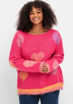 Strickpullover mit Herz-Intarsien, im Oversized-Schnitt