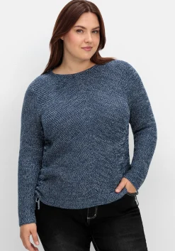 Strickpullover mit Rippmuster und Raffung seitlich