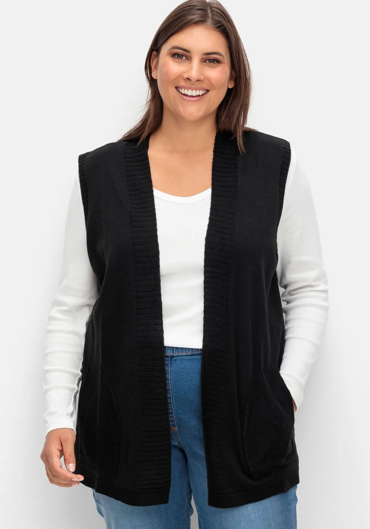 Strickweste in offener Form, mit Taschen