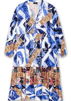 Stufiges Maxikleid mit Ballonärmeln und V-Ausschnitt