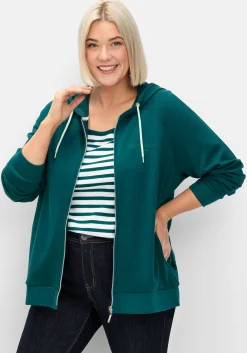 Sweatjacke mit Kapuze und kleinem Brust-Print