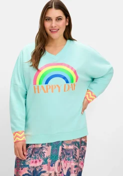 Sweatshirt mit Frontdruck und Streifenbündchen