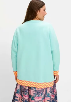 Sweatshirt mit Frontdruck und Streifenbündchen