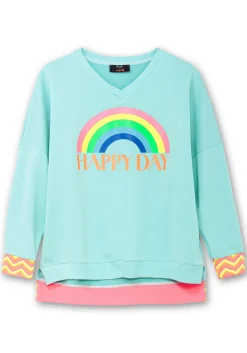 Sweatshirt mit Frontdruck und Streifenbündchen