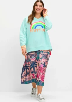 Sweatshirt mit Frontdruck und Streifenbündchen