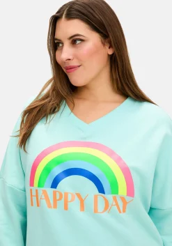 Sweatshirt mit Frontdruck und Streifenbündchen