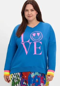Sweatshirt mit Frontdruck und Ringelbündchen