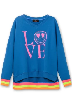 Sweatshirt mit Frontdruck und Ringelbündchen