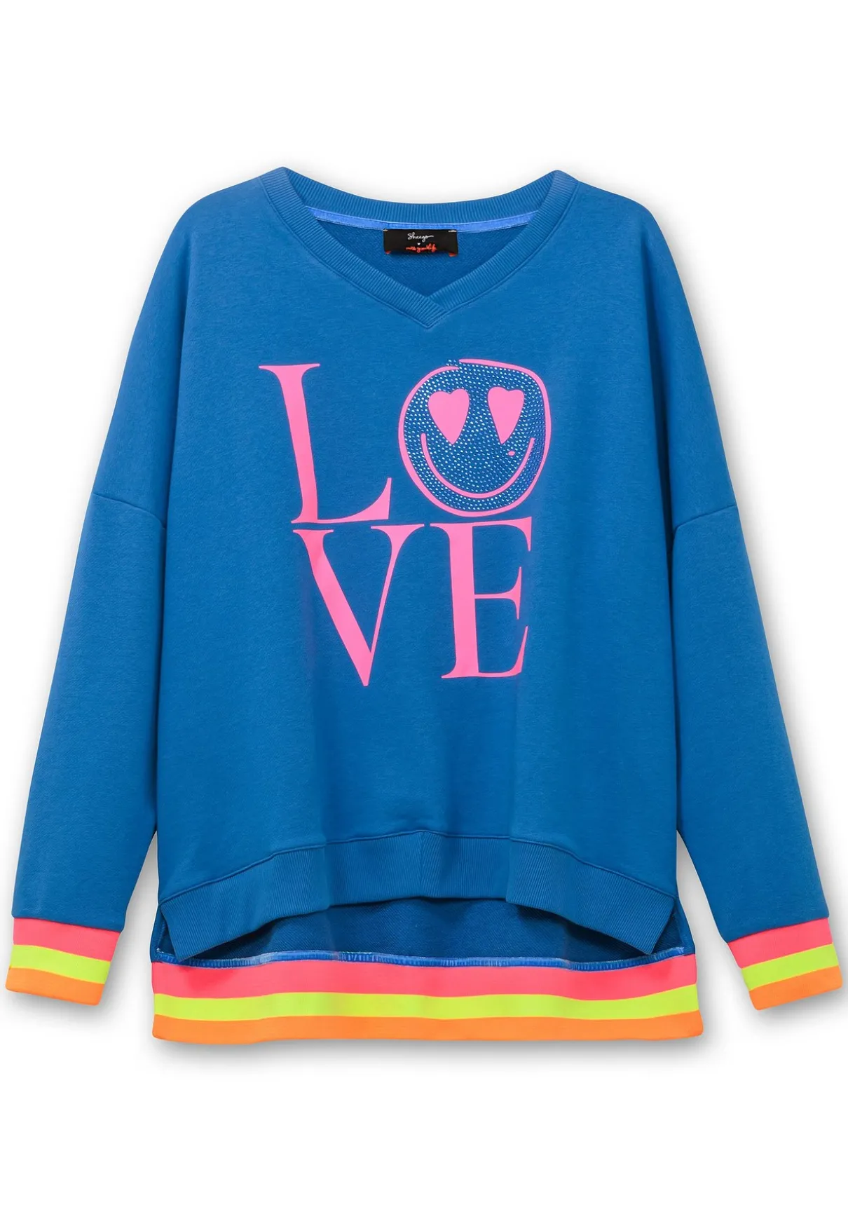 Sweatshirt mit Frontdruck und Ringelbündchen