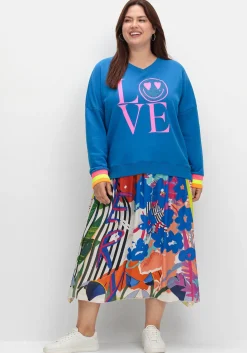 Sweatshirt mit Frontdruck und Ringelbündchen