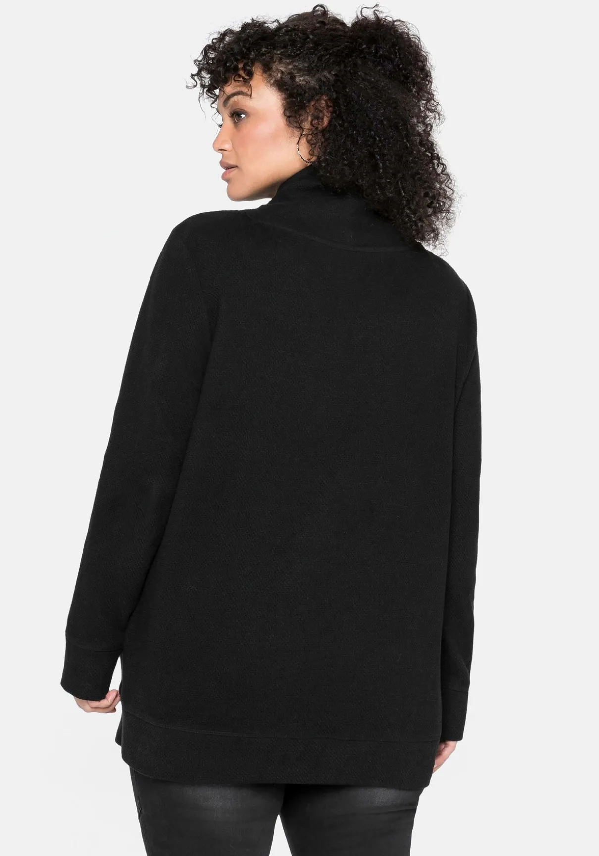 Sweatshirt mit Stehkragen, in Waffelpiqué-Optik