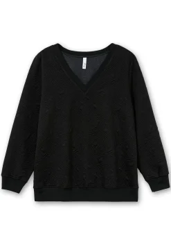 Sweatshirt mit Steppmuster und V-Ausschnitt
