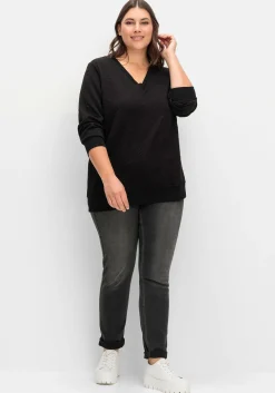 Sweatshirt mit Steppmuster und V-Ausschnitt