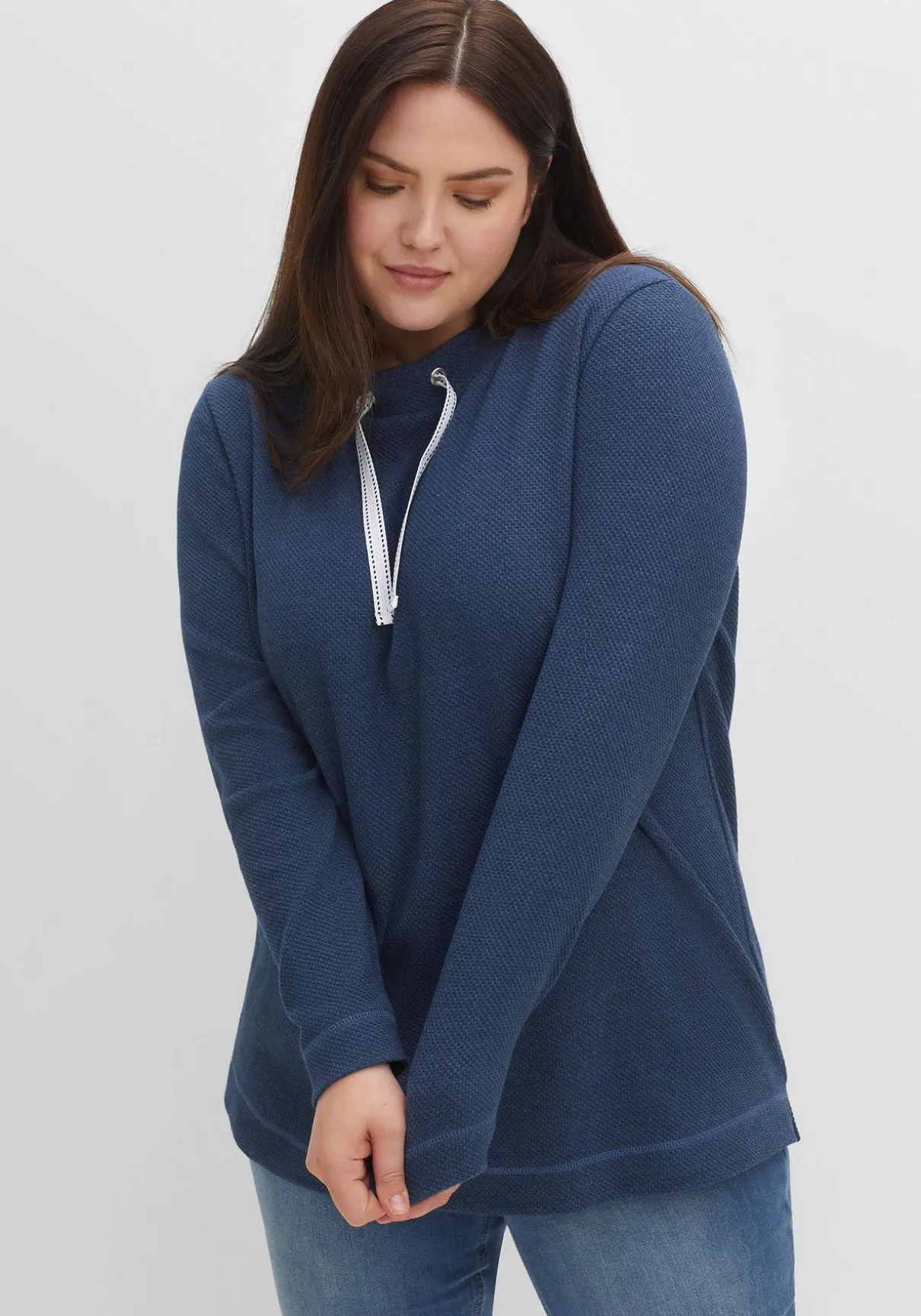 Sweatshirt mit Tunnelzug, aus Waffelpiqué