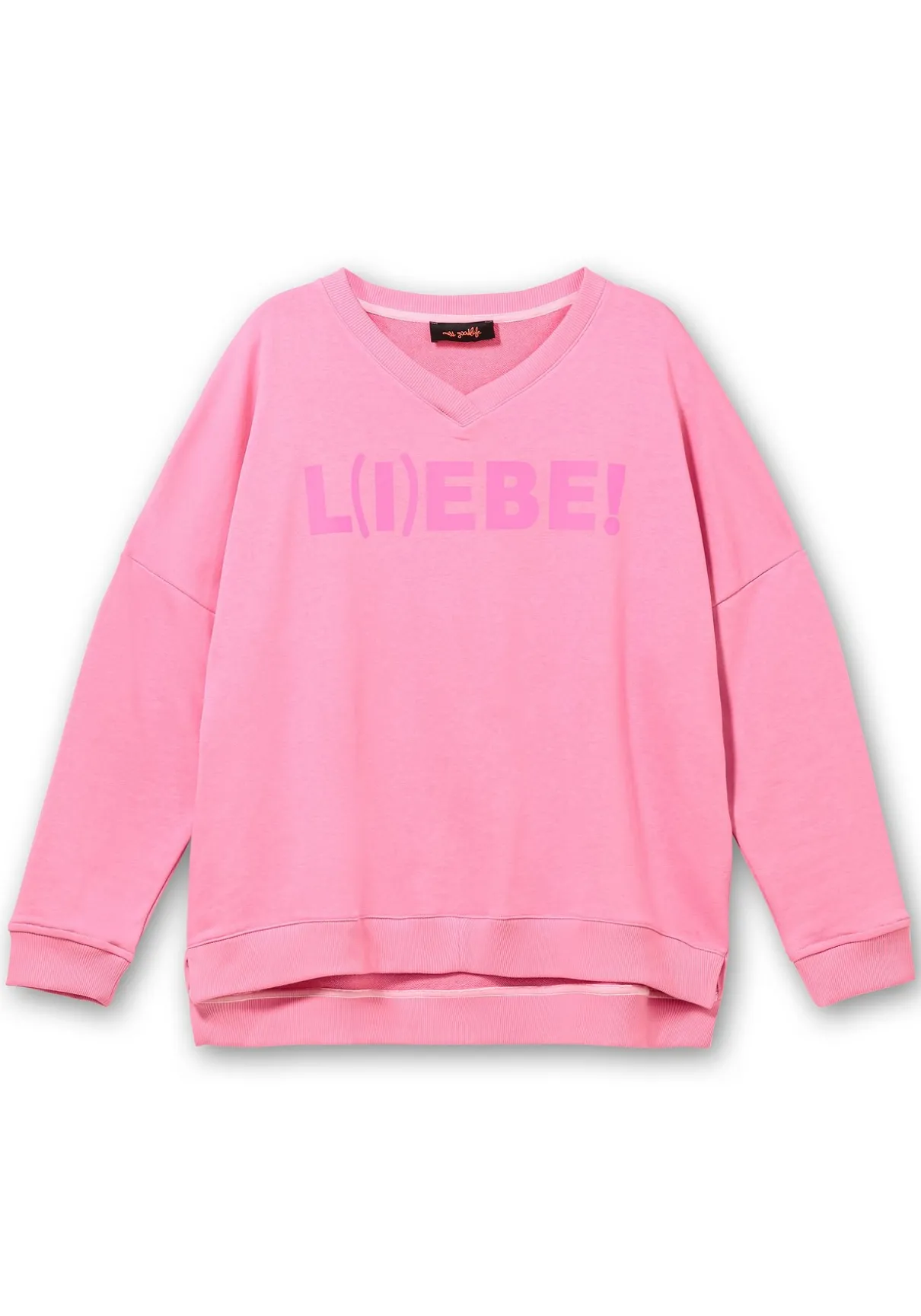 Sweatshirt mit Wordingprint und V-Ausschnitt