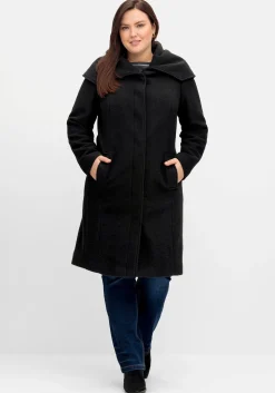 Taillierter Mantel mit großem Kragen und Wollanteil