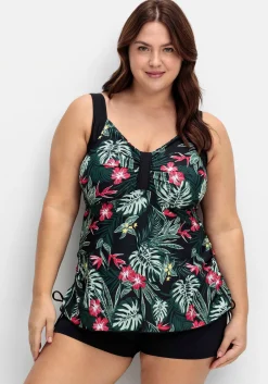 Tankini-Top mit Tropical Print und Raffung