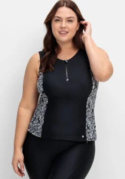 Tankini-Top mit Zipper und Kontrasteinsatz