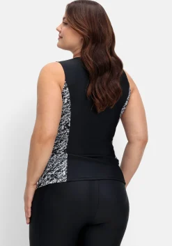 Tankini-Top mit Zipper und Kontrasteinsatz