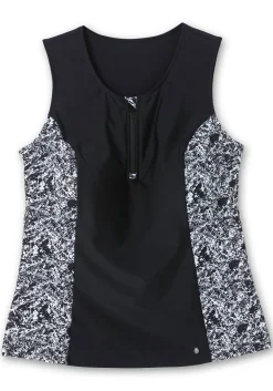 Tankini-Top mit Zipper und Kontrasteinsatz