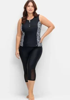 Tankini-Top mit Zipper und Kontrasteinsatz