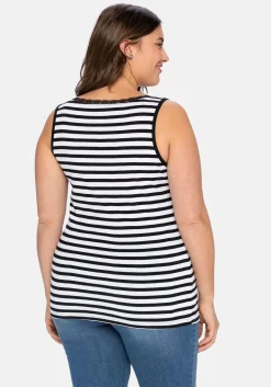 Tanktop mit Ringeln und Spitze am Ausschnitt