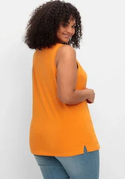 Tanktop mit V-Ausschnitt und Zierknopfleiste