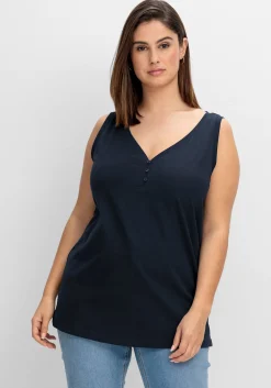 Tanktop mit V-Ausschnitt und Zierknopfleiste