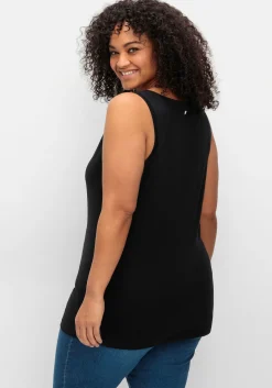 Tanktop mit V-Ausschnitt und Zierknopfleiste