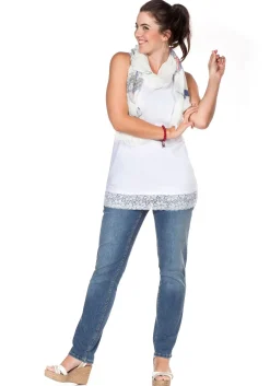 Top mit Spitzenbordüre am Saum