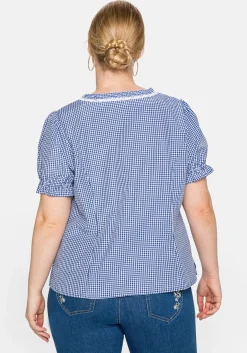 Trachtenbluse im Karo-Design, mit Spitzenbesatz