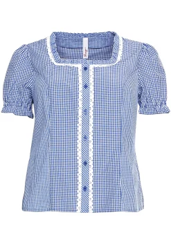 Trachtenbluse im Karo-Design, mit Spitzenbesatz