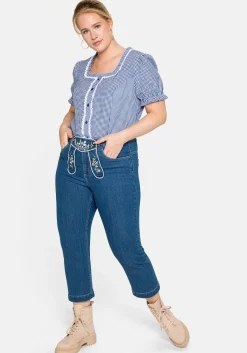 Trachtenbluse im Karo-Design, mit Spitzenbesatz