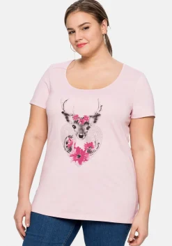 Trachtenshirt mit Hirsch-Druck und Kurzarm
