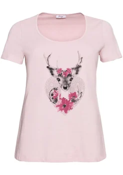 Trachtenshirt mit Hirsch-Druck und Kurzarm