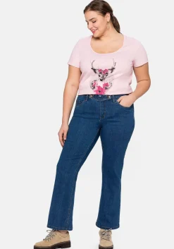 Trachtenshirt mit Hirsch-Druck und Kurzarm