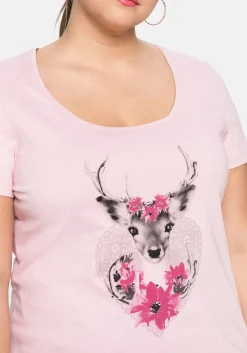 Trachtenshirt mit Hirsch-Druck und Kurzarm