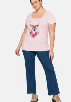 Trachtenshirt mit Hirsch-Druck und Kurzarm