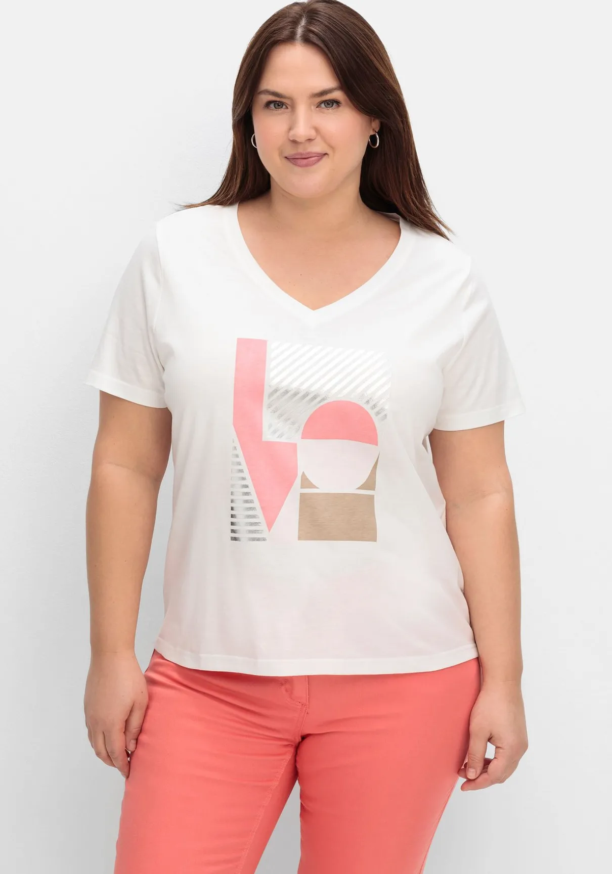 T-Shirt mit Grafikprint und V-Ausschnitt