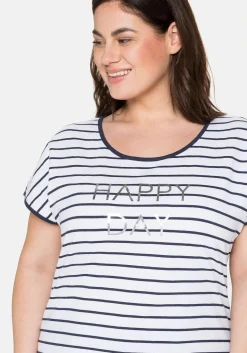 T-Shirt mit Ringeln und Statement-Foliendruck