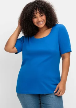 T-Shirt mit tiefem Ausschnitt und längerem Ärmel