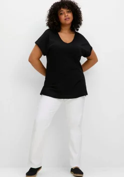 T-Shirt mit V-Ausschnitt, aus Flammgarn