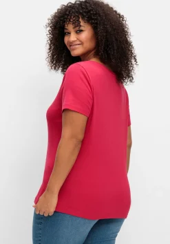 T-Shirt mit V-Ausschnitt, in Rippqualität