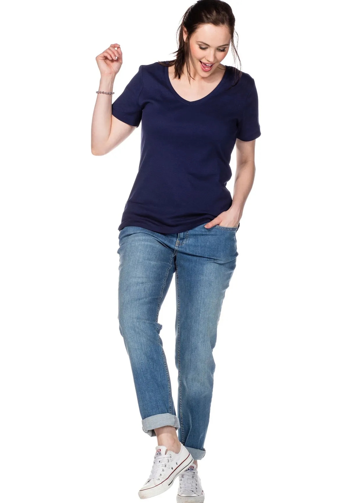 T-Shirt mit V-Ausschnitt, in Rippqualität