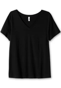 T-Shirt mit V-Ausschnitt, in Rippqualität