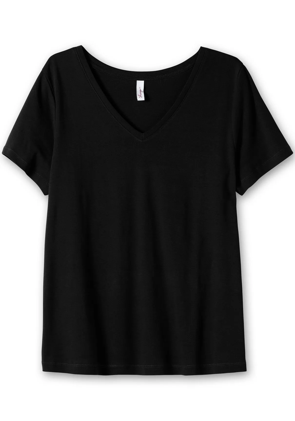 T-Shirt mit V-Ausschnitt, in Rippqualität